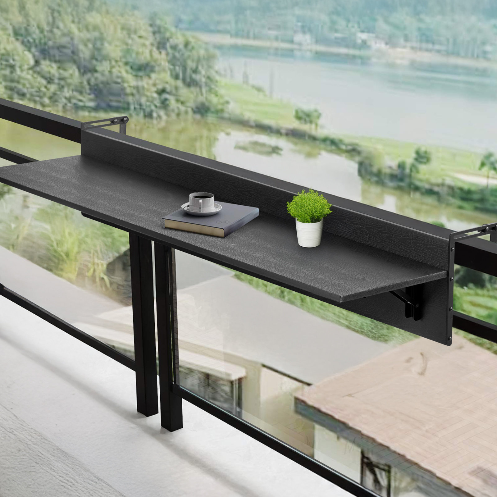 Ebern Designs Balcony Hanging Table Outdoor Patio Railing Bar Table ...