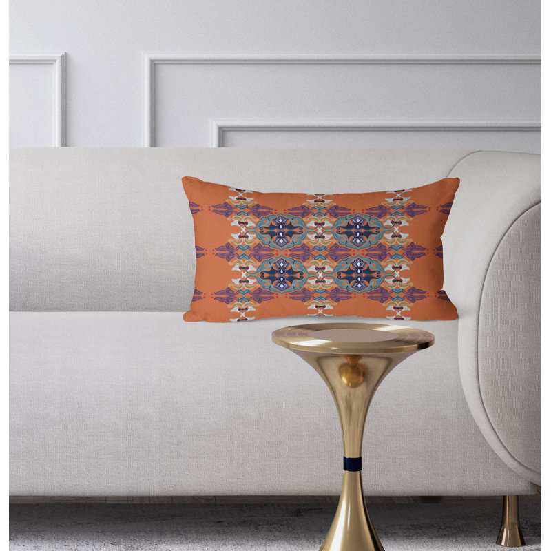 Floral Elegance  Rectangular Throw Pillow, Blue/Orange