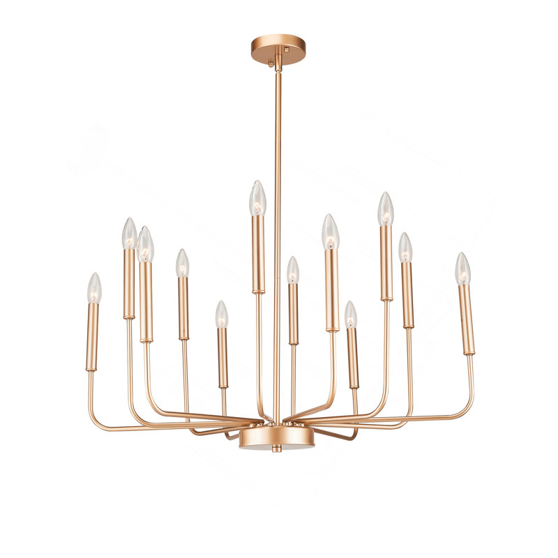 Lustre 12 lumières en fer de campagne moderne doré, ampoule E12 à hauteur réglable, bougie suspendue classique pour le salon
