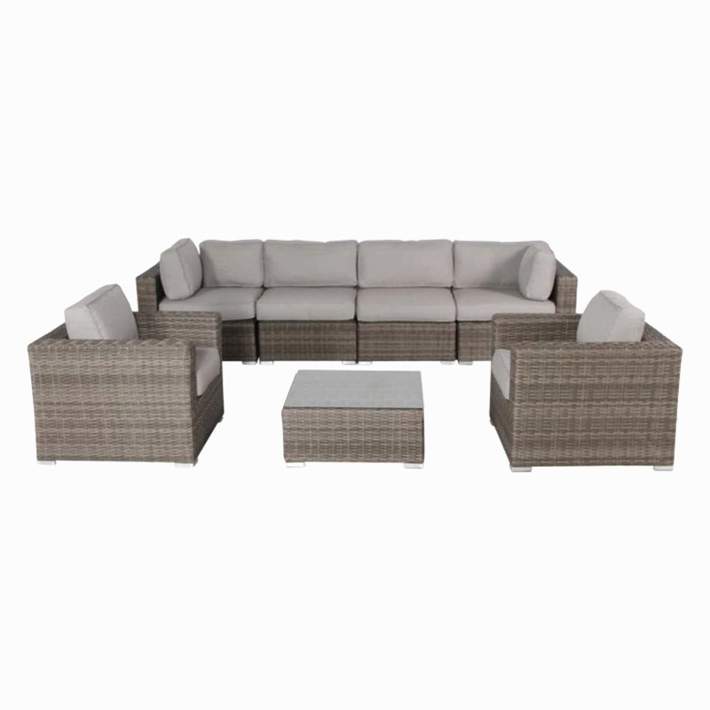 Ensemble de canapé de patio 6 places en osier avec table basse