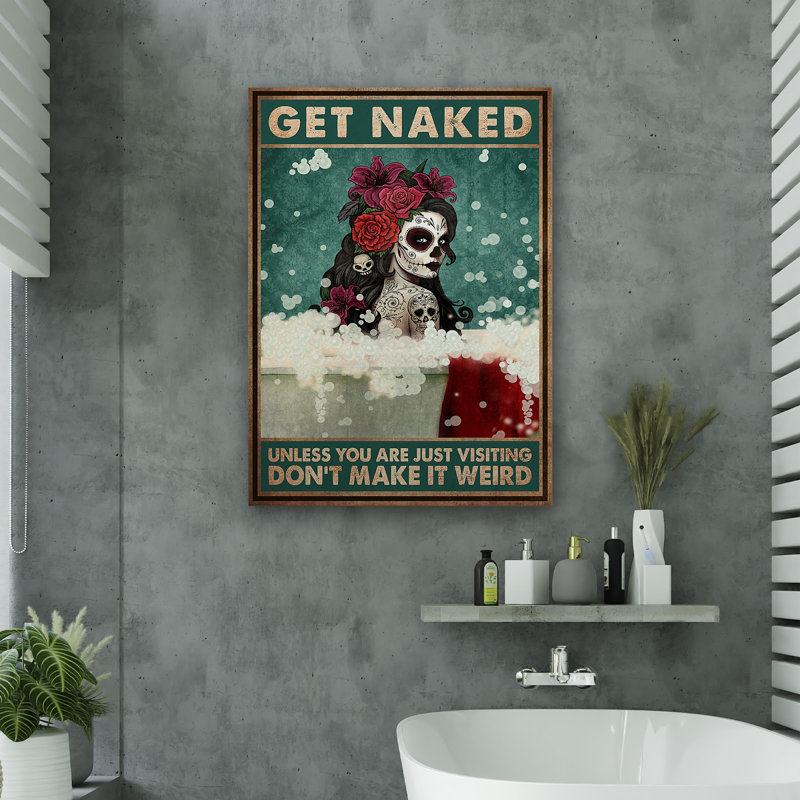 «Skull Girl» - Toile tendue avec une galerie «Get N nu» - décor de salle de bain et de lessive, décor de salle de bain rouge et blanc