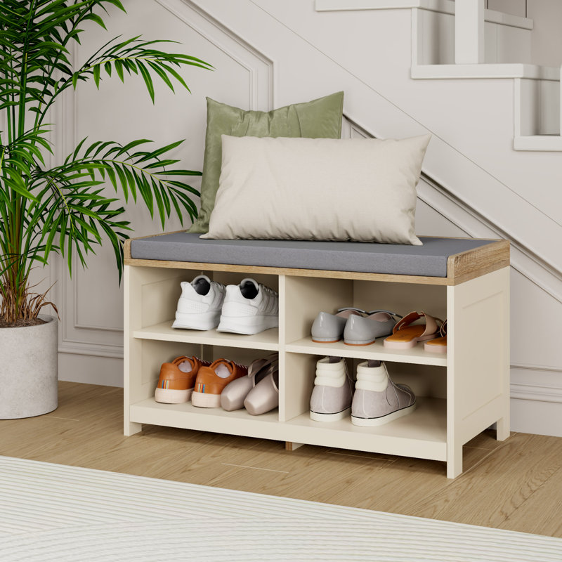 Upholstered Storage Bench, Beige