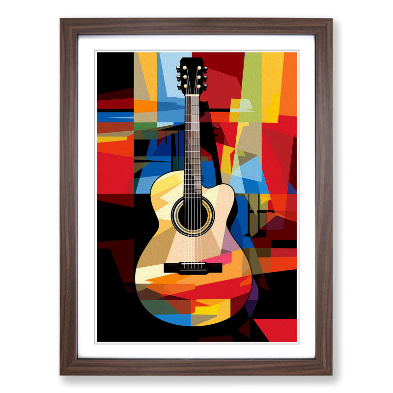 Acoustic Guitar Pop Framed Print, 46cm H x 34cm W x 2cm D, Walnut