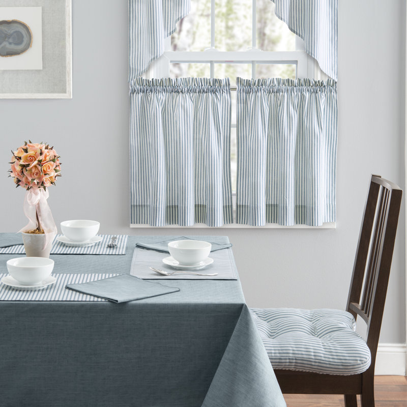 Charis Striped Cotton Blend Swag 56'' W Window Valance, Blue