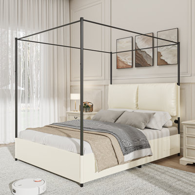 Upholstered Metal Canopy Bed