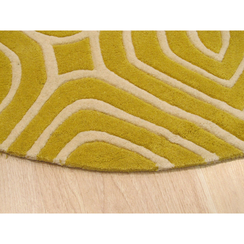 Tapis jaune en laine touffeté à la main Marla, Rond 6 pi