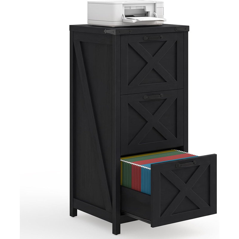 Classeur haut à 3 tiroirs style ferme, organisateur de rangement pour bureau à domicile, noir