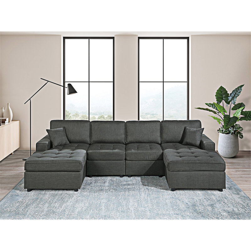 Canapé modulaire contemporain touffeté, Métal industriel cendré