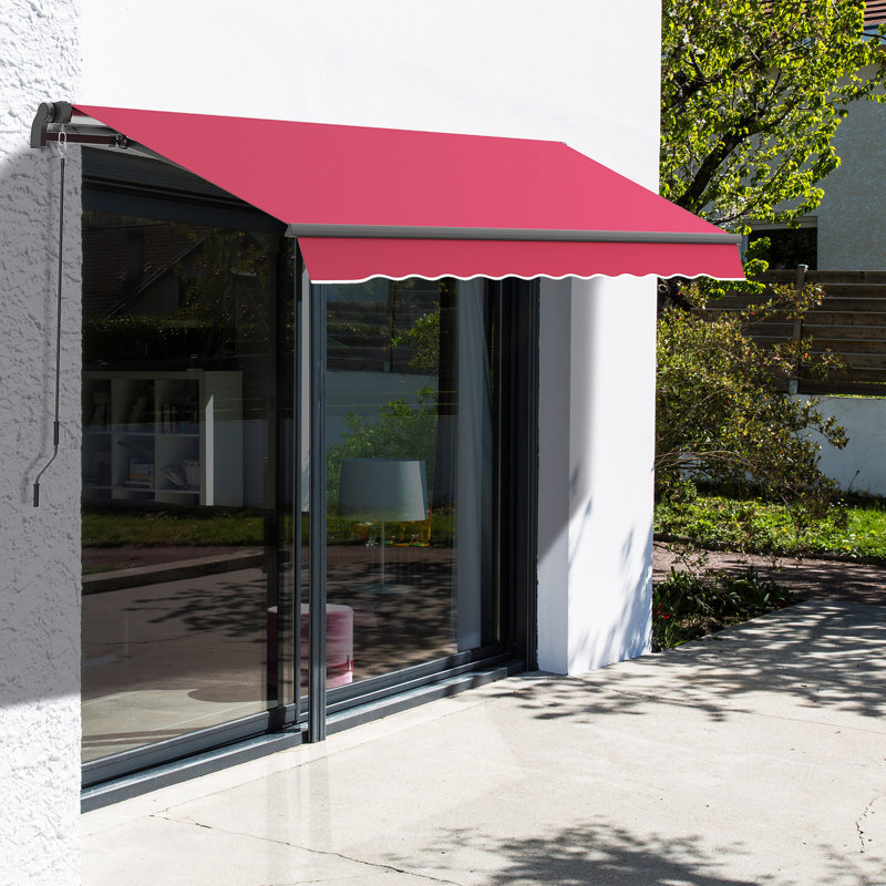 Auvent de patio rétractable, L 116,3 po x P 96,5 po, Rouge, Couleur unie