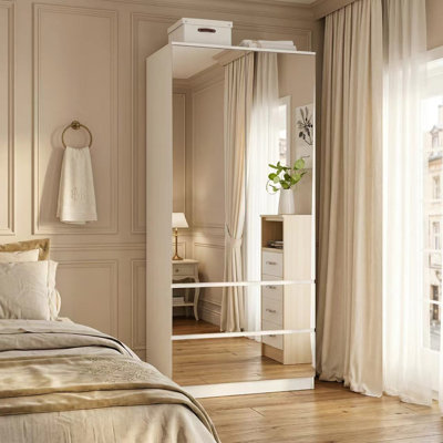 White Mirror Wardrobe With 2 Drawers