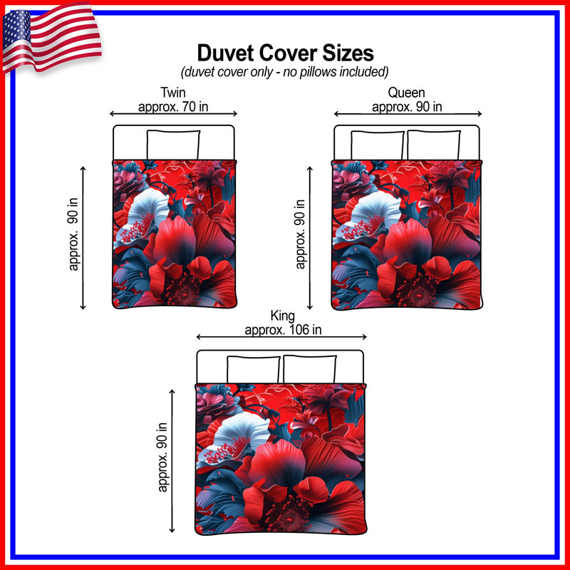 Red Blue Floral Composition Duvet Covers, Lit simple