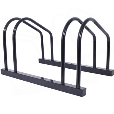 2 Bikes Floor Bike Stand, Bike Parking Rack Garage Bike Storage Stand Indoor/Outdoor 22-28" Wheel Stand, Max. Tire Width 2.15",Black Painted