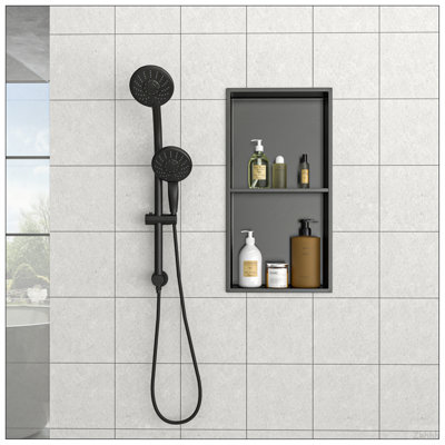 13" x 25" Stainless Steel Shower Niche Double Shelf, Gunmetal Black