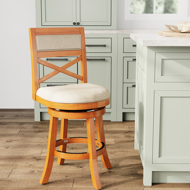 Beige Fabric Seat 24" Counter Height Swivel Stool - And Charming Design Natural Finish With Stylish Decor Complement, Natural