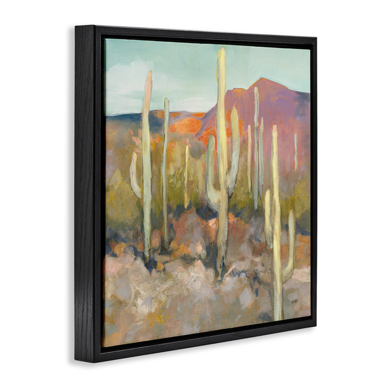 Paysage de désert de cactus doux, Cadre flottant noir de jais, H 25 po x l 25 po