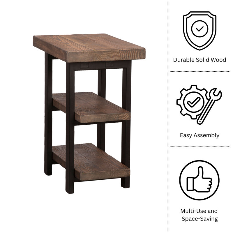 Rundell Rustic Industrial Natural 2-Shelf Solid Pine Wood End Table with Metal Legs, 17 in. L x 20 in. W x 27 in. H, Solid Wood Finish for Living Room Furniture