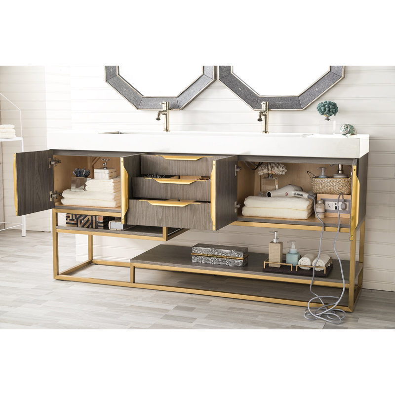 Columbia 72'' W Single Vanity, Dusk Gray, Glossy White, Radiant Gold