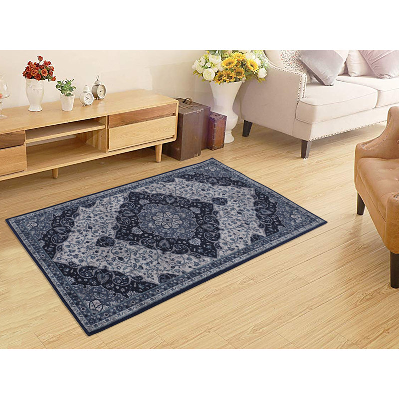 Tapis oriental cobalt touffeté Munz, Rectangle 7 pi 6 po x 9 pi 6 po
