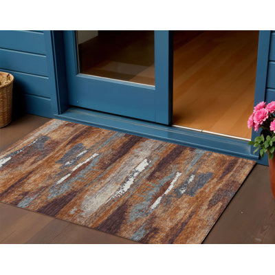 Tapis extérieur lavable abstrait rouille et ivoire 3 pi x 5 pi cuivre