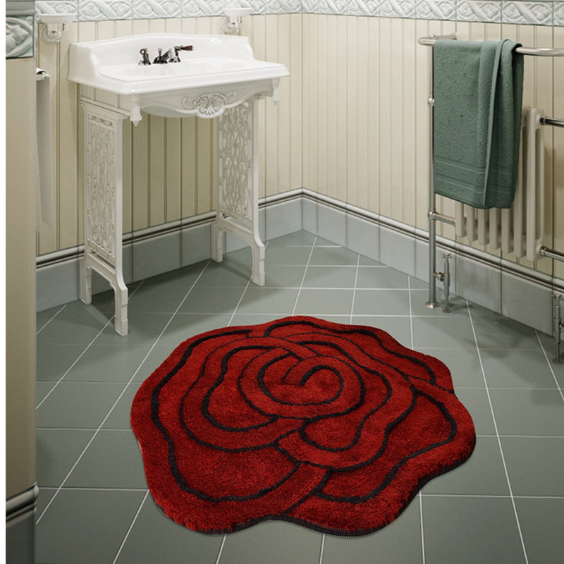 Premium Non-Slip Acrylic Bathmat, Red, 35.4 in Diameter | 100% Acrylic, 1.45 lbs/sq ft | Antibacterial, Machine Washable at 86°F | Soft Pile Height: 0.7-1.2 in | Ideal for Bathroom Safety & Comfort