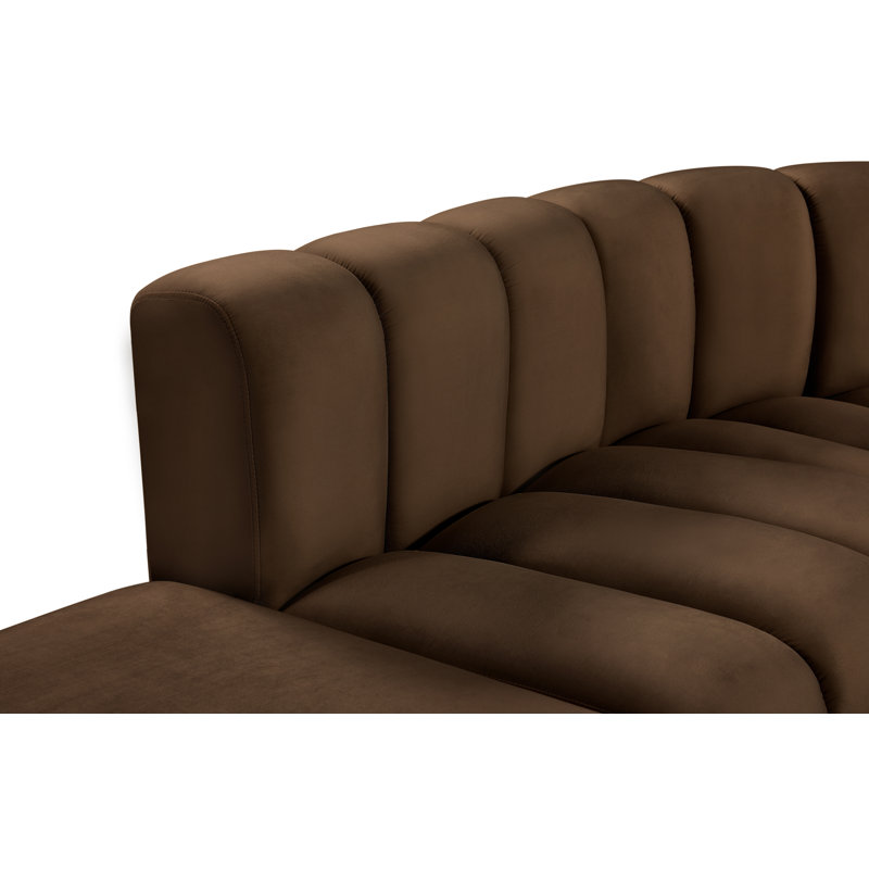 Hurlburt Upholstered Curved Sectional with Ottoman Reversible, Brown Velvet