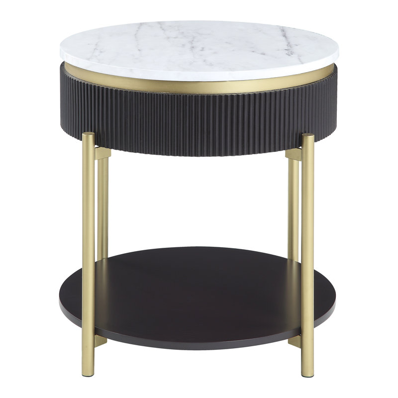 Table de bout avec rangement Bembry, Noyer foncé /Or