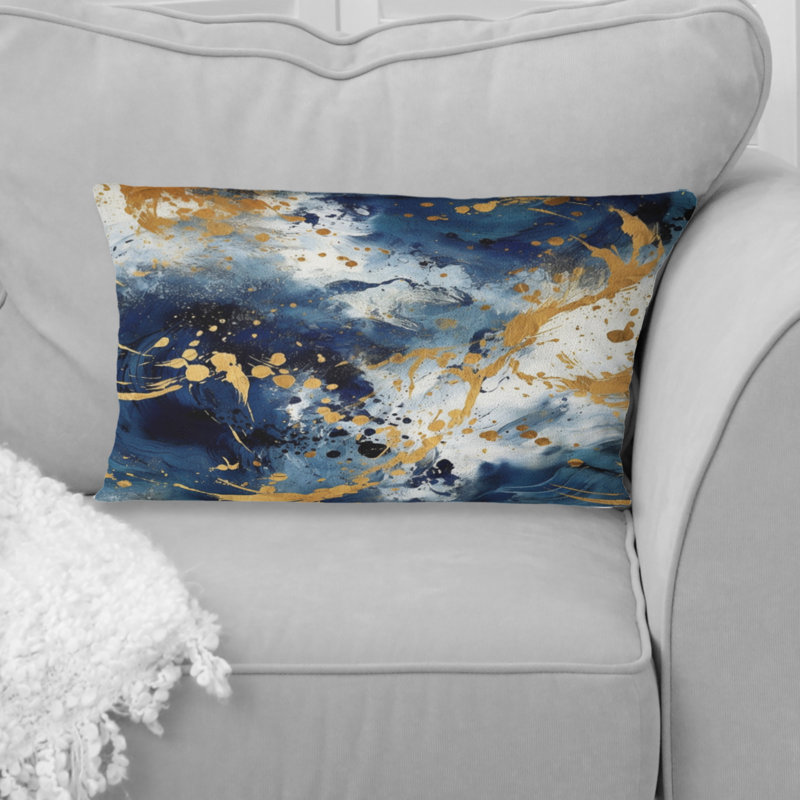 Coussin décoratif bleu foncé et doré