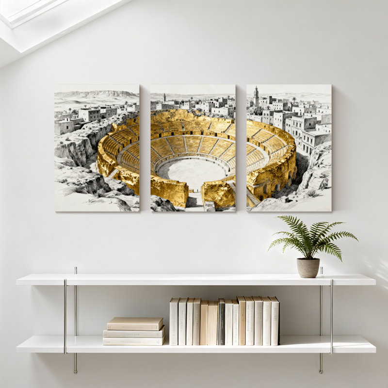Landmark Building Amphitheatre, paysage urbain, croquis, ensemble de 3 impressions sur toile, H 18 po x l 36 po