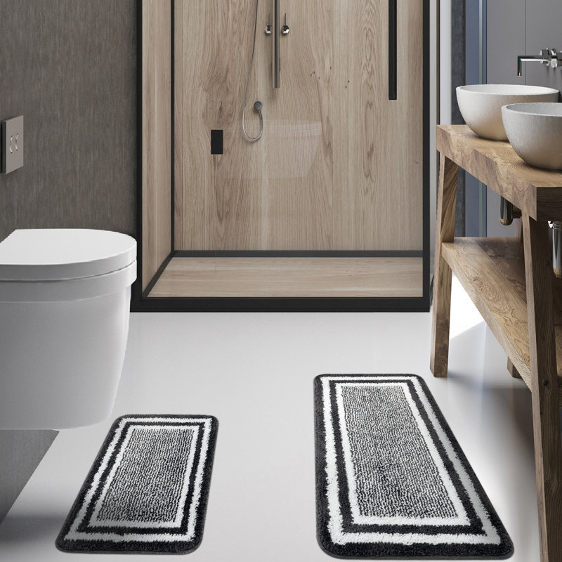Ensemble de tapis de bain Dyasia 16 po x 24 po + 20 po x 32 po (2 pièces), Gris foncé / Noir