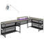 Bureau en forme de U avec prises de courant et support à bande et moniteur à DEL, bureau en forme de L avec tablette de rangement, bureau de jeu pour bureau personnel