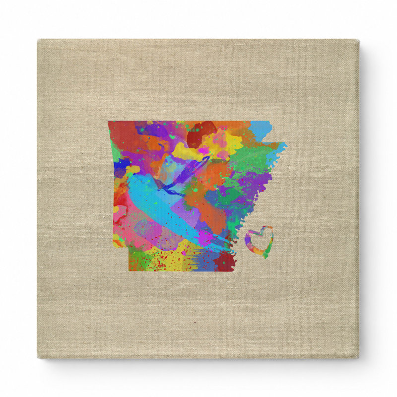 «Arkansas State Watercolor Heart», art mural sur toile carrée, 16" W x 16" H