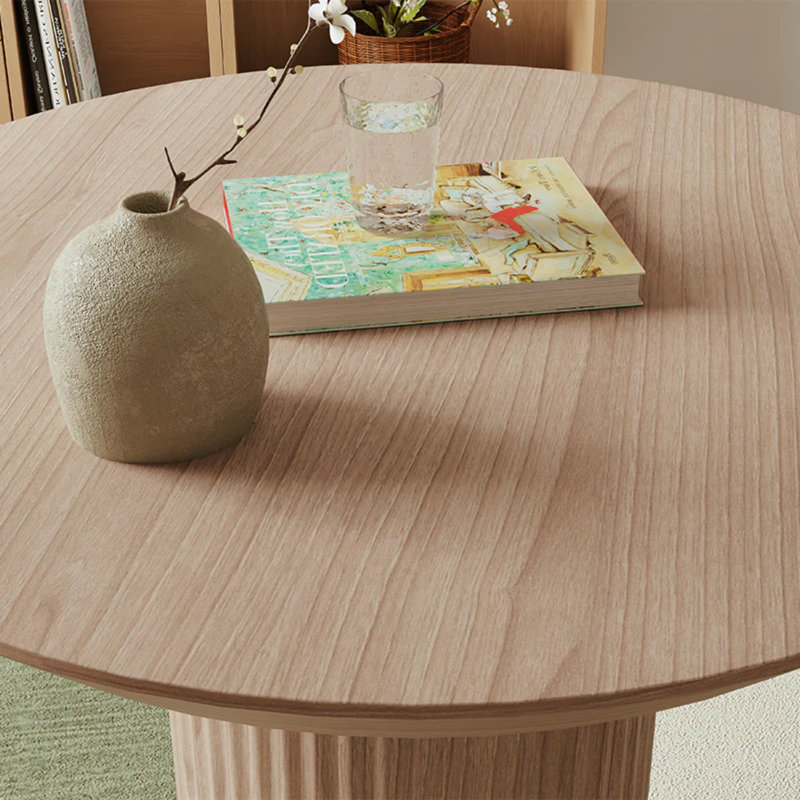 Japandi 35.5" Small Round Wooden Dining Table for 2 with Pedestal Base