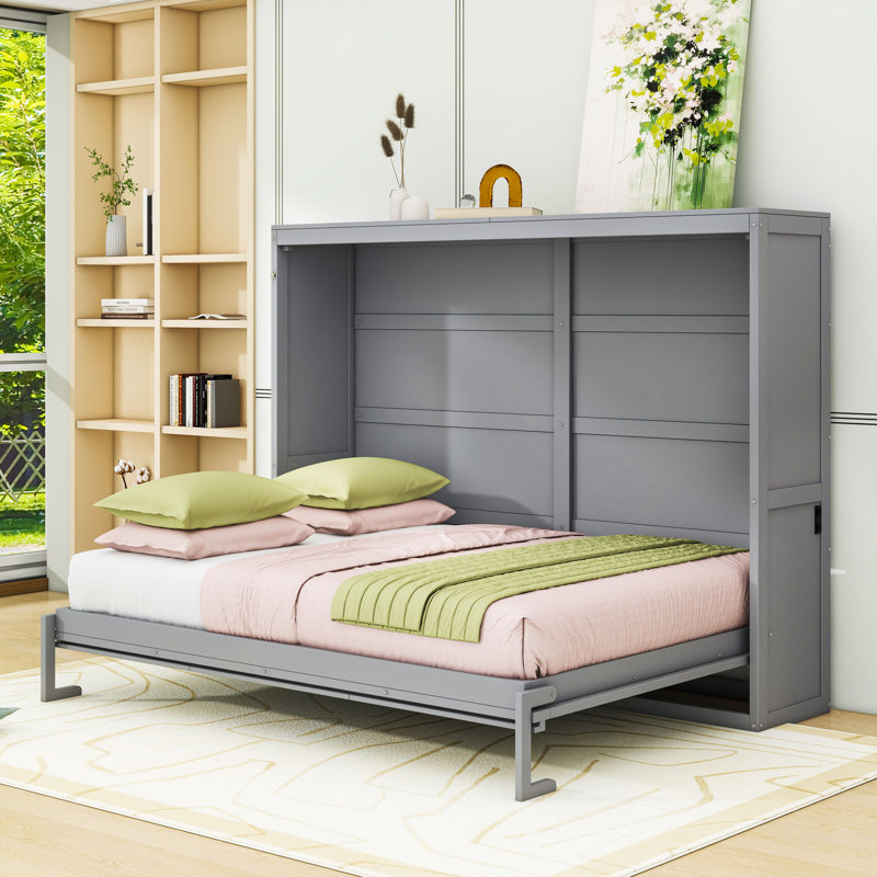 Lit escamotable avec port USB intégré, Double, Gris