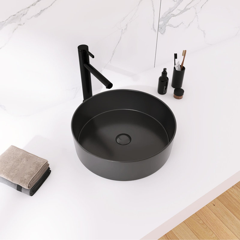 - Lavabo pour salle de bain en céramique - 15,32 po Profondeur, teinture pour comptoir noir mat, tendance, Noir mat