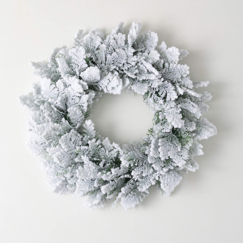 21" Artificial Snowy Cedar Christmas Wreath, Green