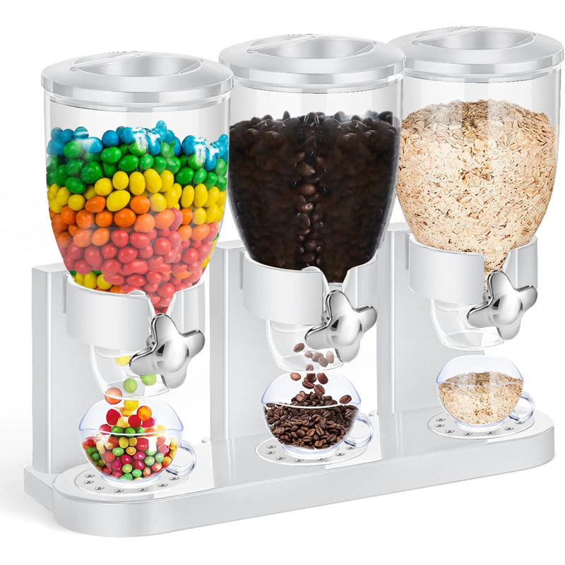 Distributeur de nourriture sèche triple contenant, Blanc