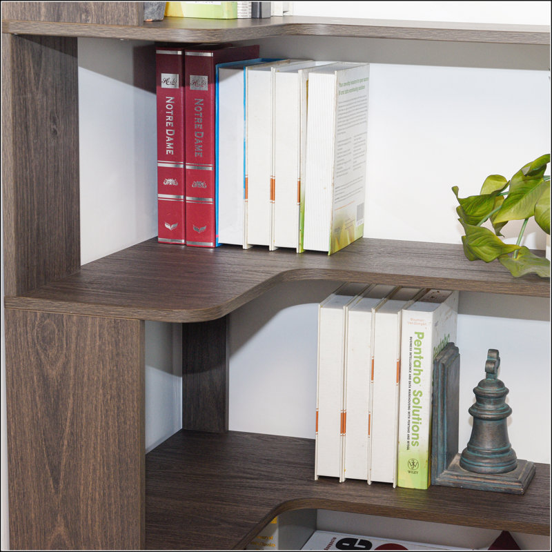 90cm Extended 5-Tier Freestanding L-Shaped Corner Bookshelf with Anti-Drop and Tipping Safety for Home and Office