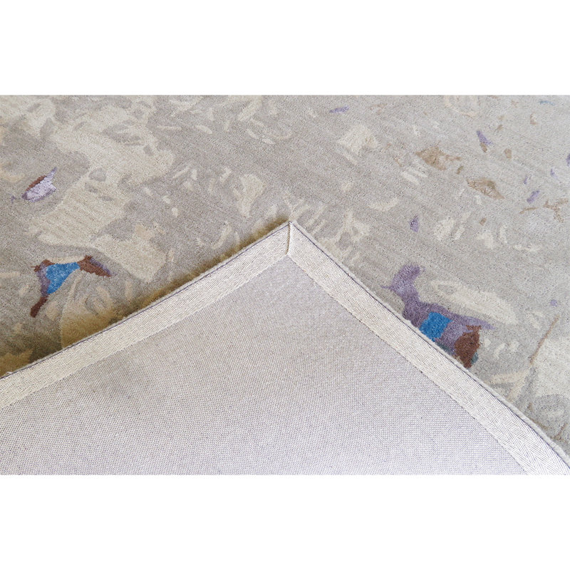 Abstract Area Rug in Gray/Blue/Brown, Rectangle 5' x 8'