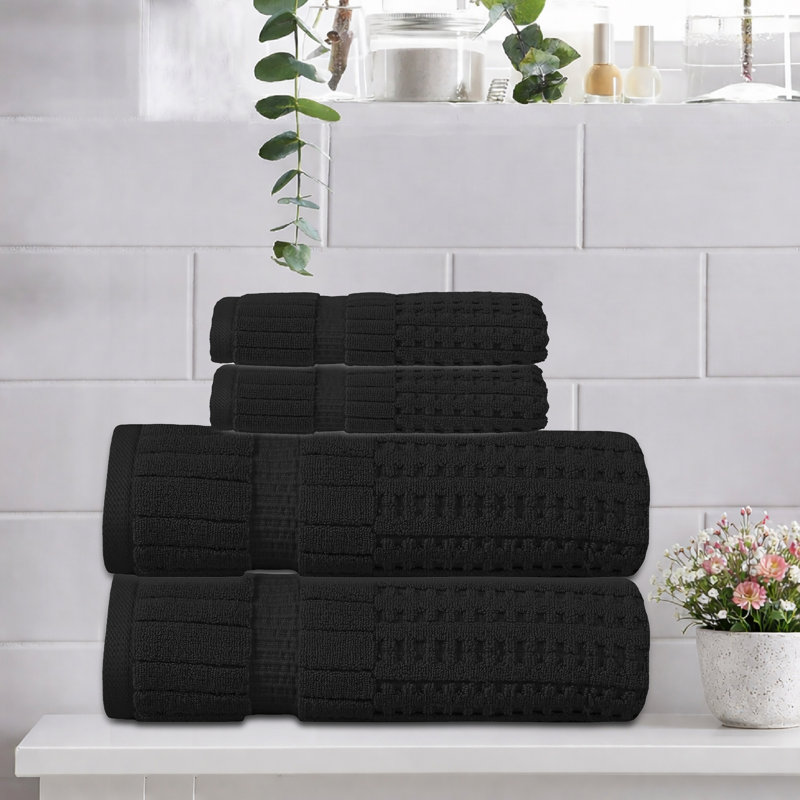 Ensemble de serviettes 4 pièces Willow - 100% coton peigné, qualité supérieure 630 g / m², noir, ultra-doux et très absorbant (ensemble de 2 serviettes de bain, 2 serviettes)