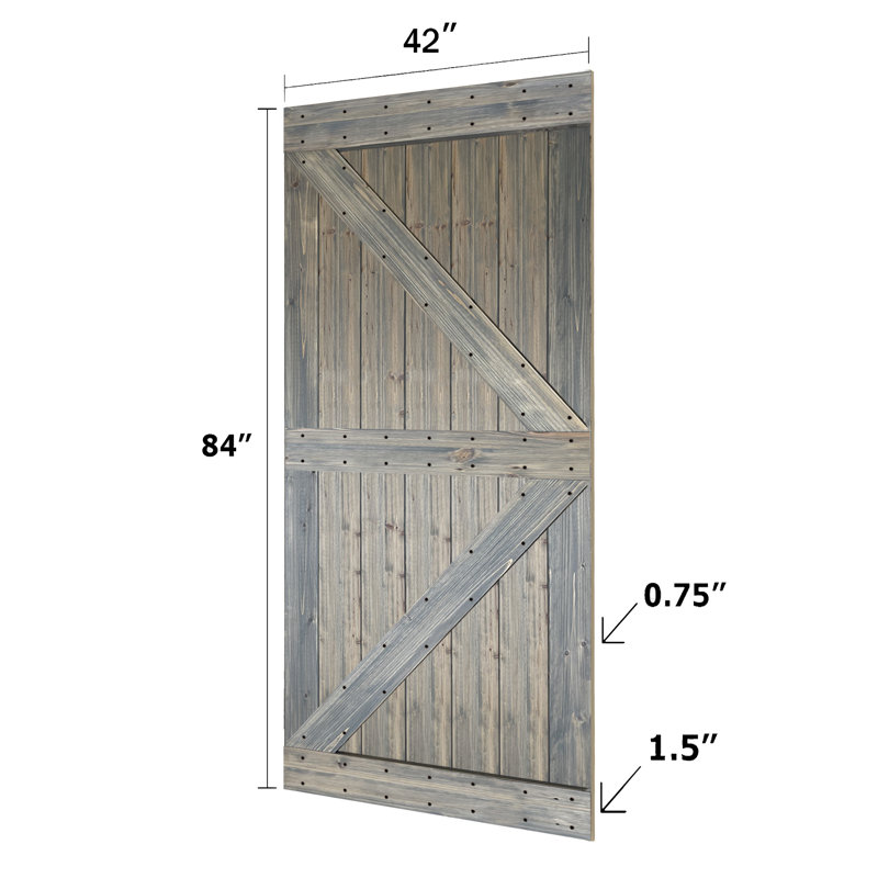 Porte de grange coulissante en bois massif de style K sans trousse de quincaillerie (dalle de porte seulement) - Assemblage requis