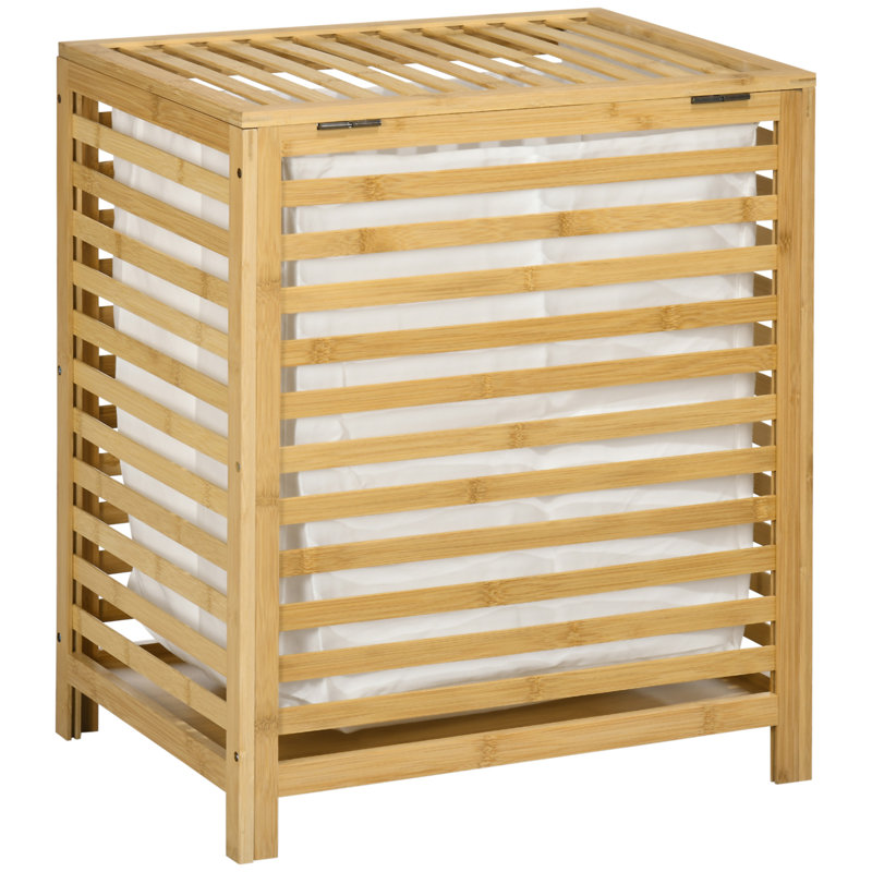 HOMCOM Bamboo Laundry Hamper With Lid, Natural, 23.5" H x 19.75" W x 14.25" D