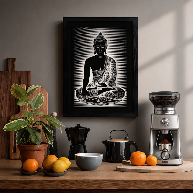 Meditative Buddha Japandi - Framed Print, A1 - 84.1 x 59.4 cm, Black
