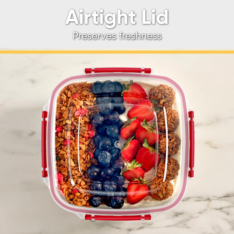  Contenant alimentaire en plastique hermétique, ensemble de 4 bols transparents scellés avec couvercles, sans BPA, rectangulaire, rouge, paquet de 3