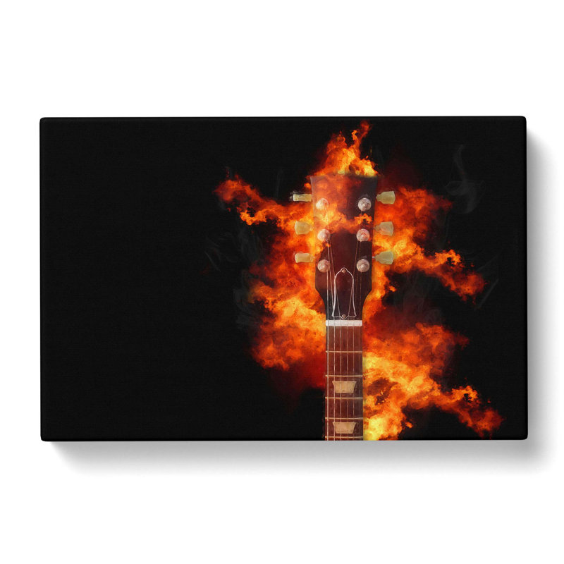 Guitar on Fire in Abstract - Wrapped Canvas Painting Print, 35cm H x 50cm W x 3cm D