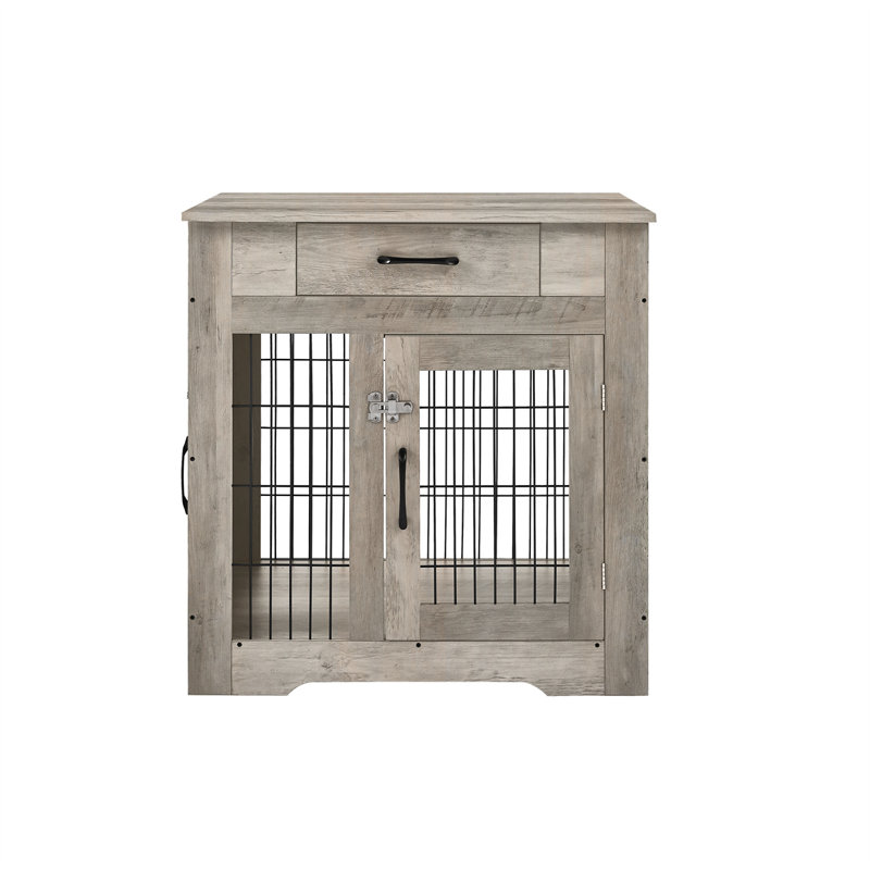 Table de bout avec cage pour chien 30 po, Gris patiné