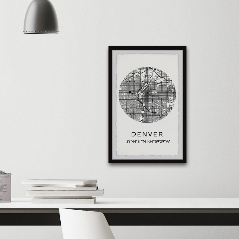 Denver Coordonnés - Reproduction d'art textuel sur papier encadré, H 18 po x l 12 po x P 1,5 po