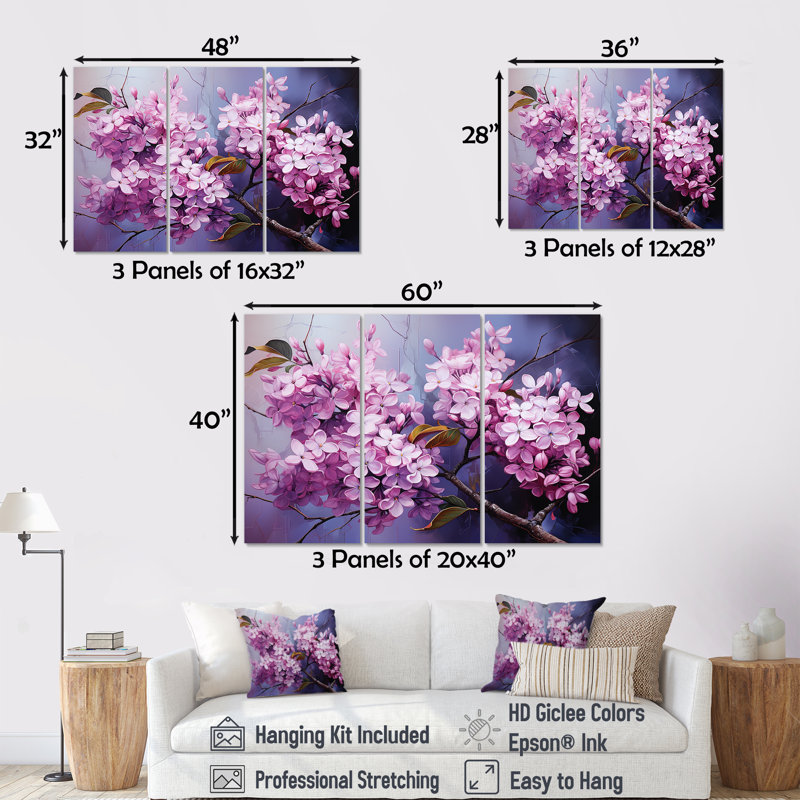 Lilas beauté dévoilée II - Lilas, ensemble d'art sur toile, Toile tendue, H 32 po x l 48 po x P 1 po