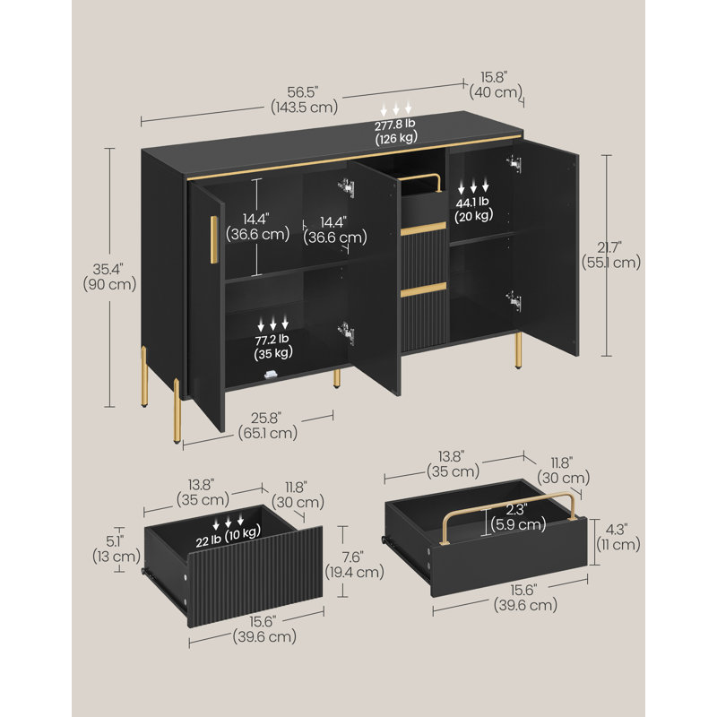 Sideboard With Adjustable Shelves, Slide-out Tray