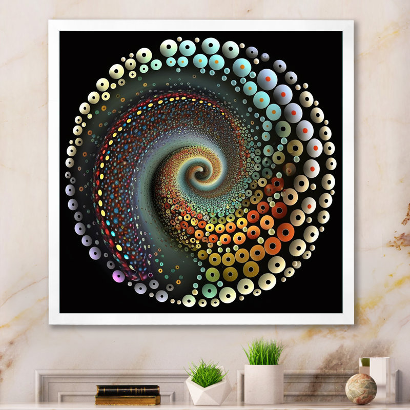 Iridiscdent pointillisme spirale rétro arc-en-ciel, H 36 po x l 36 po x P 1,5 po, Cadre simple blanc