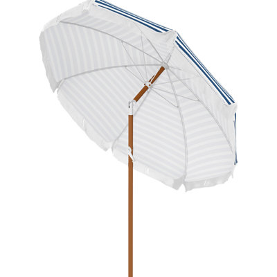 Parasol d'extérieur H 7,7 pi avec inclinaison et évent, auvent à rayures bleues à volants pour 7 pi x 7 pi - couverture parasol